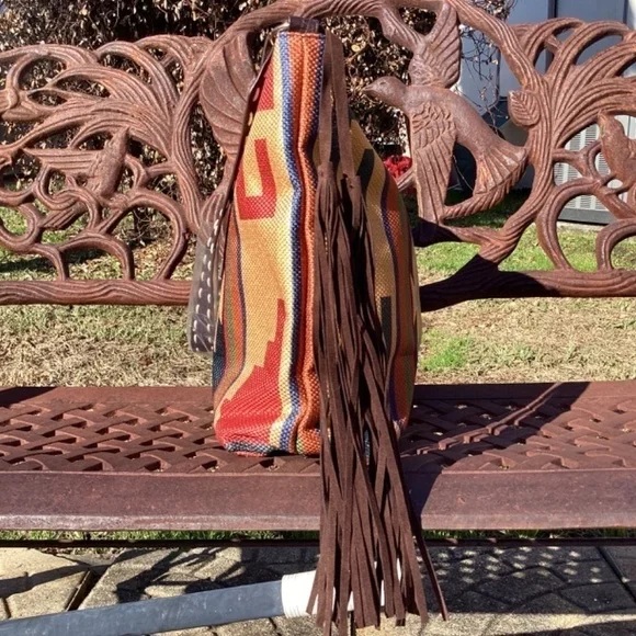 NWT SamaYe Boho Southwestern Vintage Style Multicolor Tote Leather Fringe Strap - Picture 5 of 14